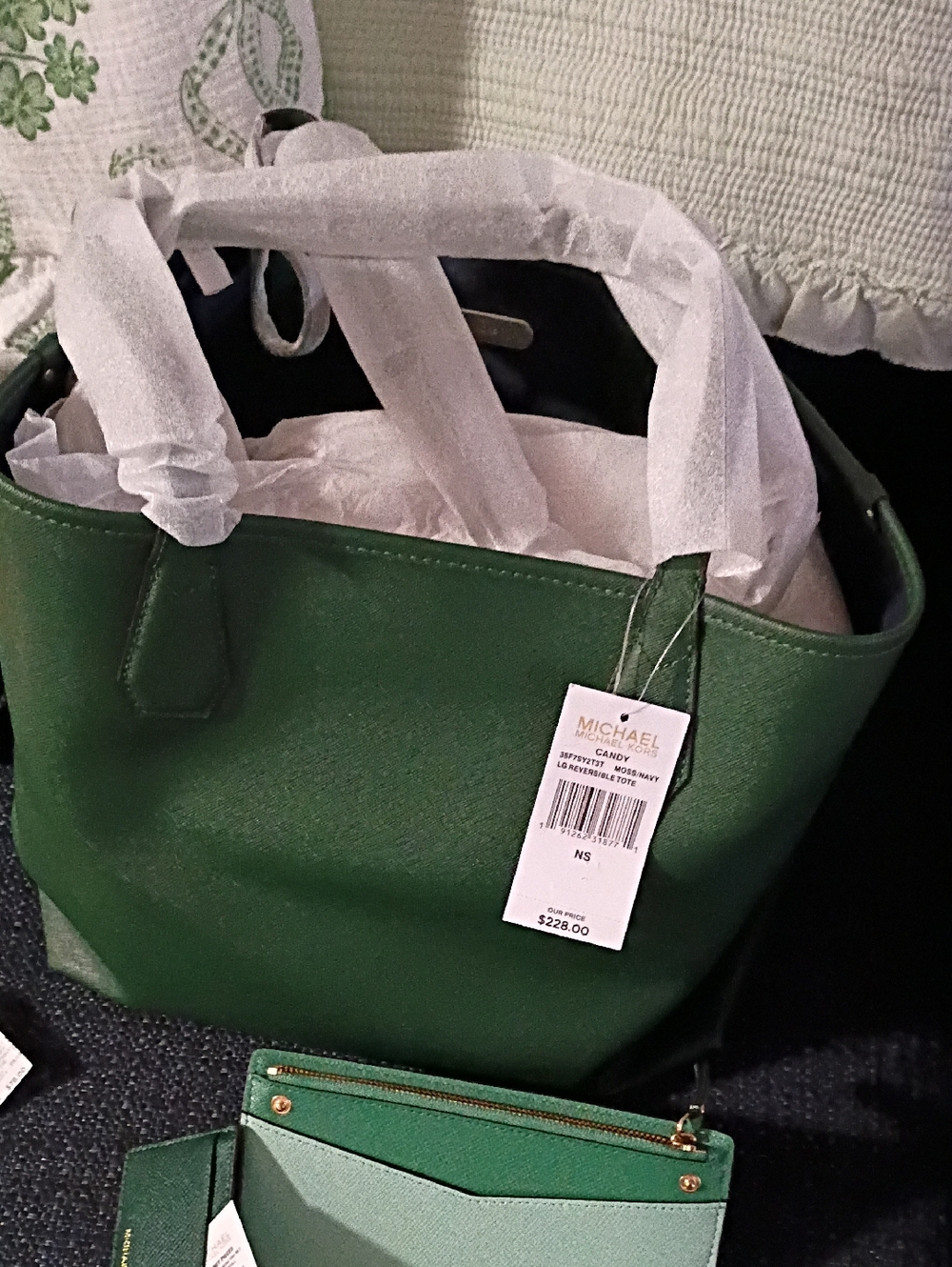 Michael Kors Emerald Green Leather Tote with Matching Pouch
